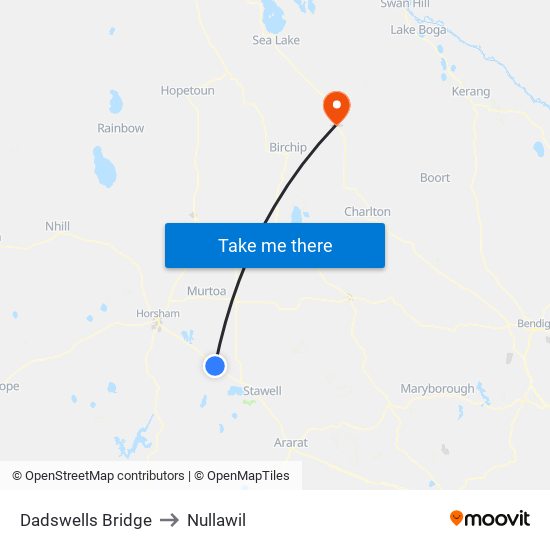Dadswells Bridge to Nullawil map