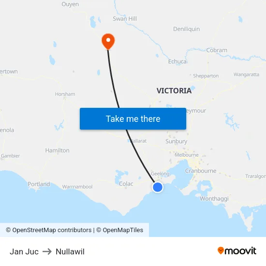Jan Juc to Nullawil map