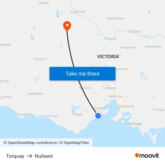 Torquay to Nullawil map