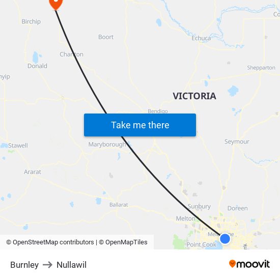 Burnley to Nullawil map