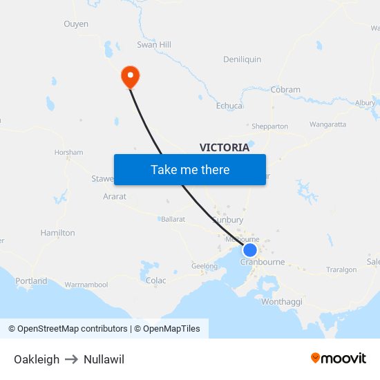 Oakleigh to Nullawil map