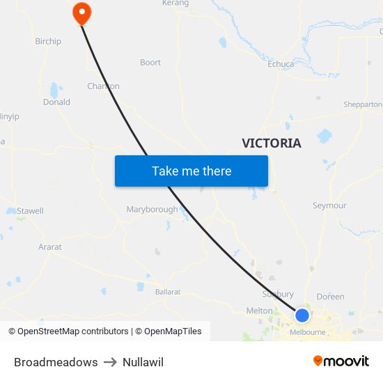 Broadmeadows to Nullawil map