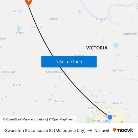 Swanston St/Lonsdale St (Melbourne City) to Nullawil map