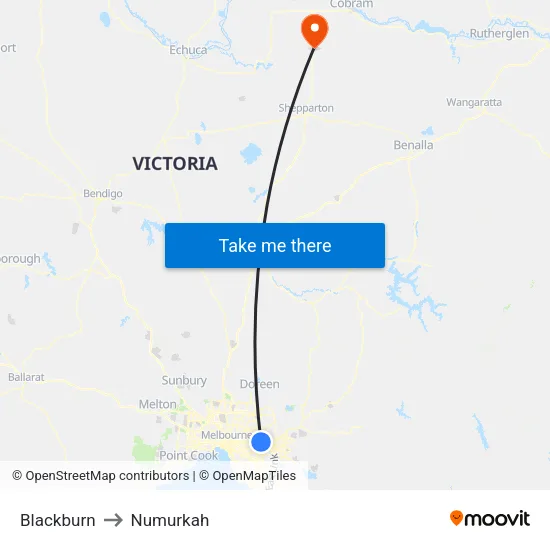Blackburn to Numurkah map