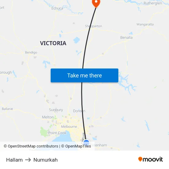 Hallam to Numurkah map