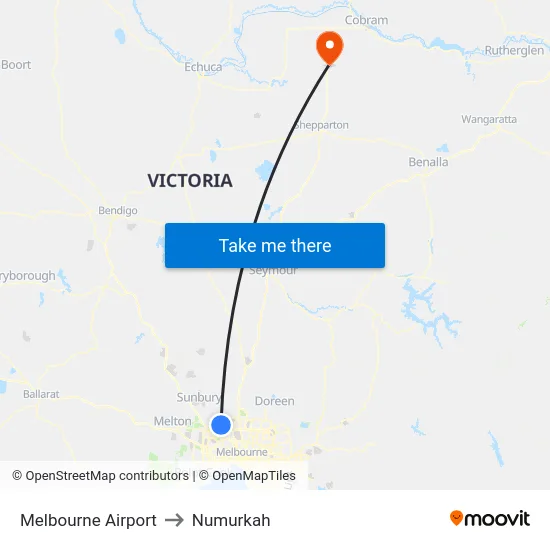 Melbourne Airport to Numurkah map