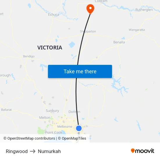 Ringwood to Numurkah map