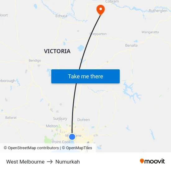 West Melbourne to Numurkah map