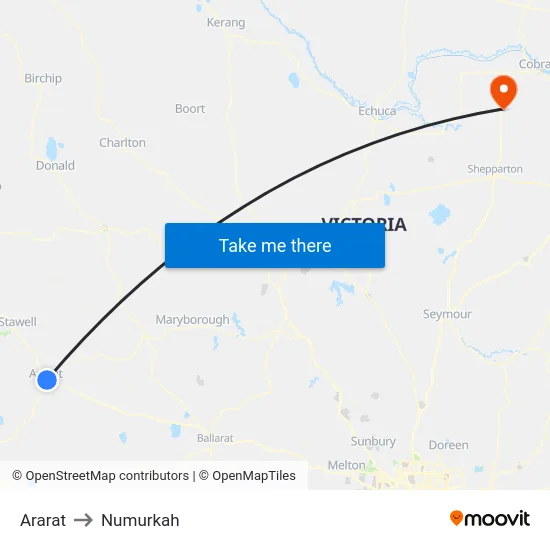 Ararat to Numurkah map