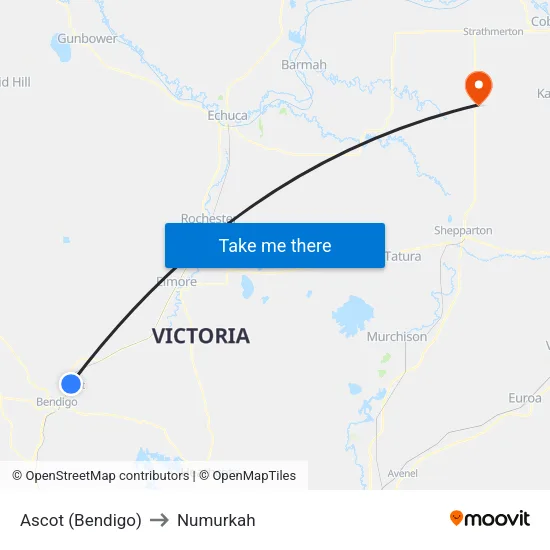 Ascot (Bendigo) to Numurkah map