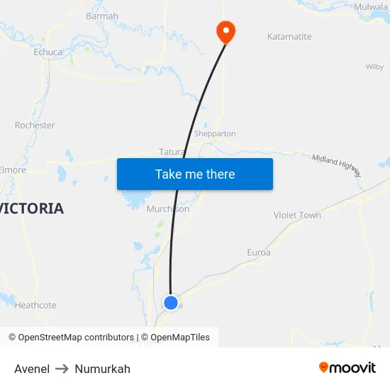 Avenel to Numurkah map