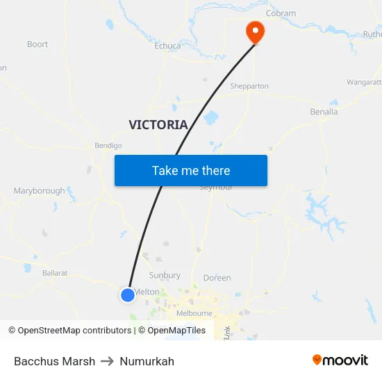 Bacchus Marsh to Numurkah map