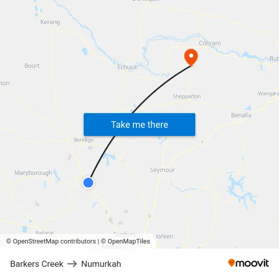 Barkers Creek to Numurkah map
