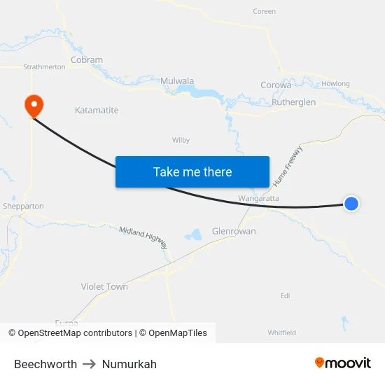Beechworth to Numurkah map