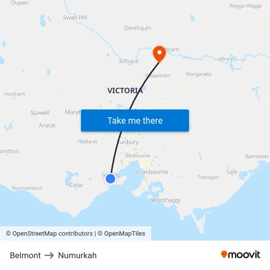 Belmont to Numurkah map