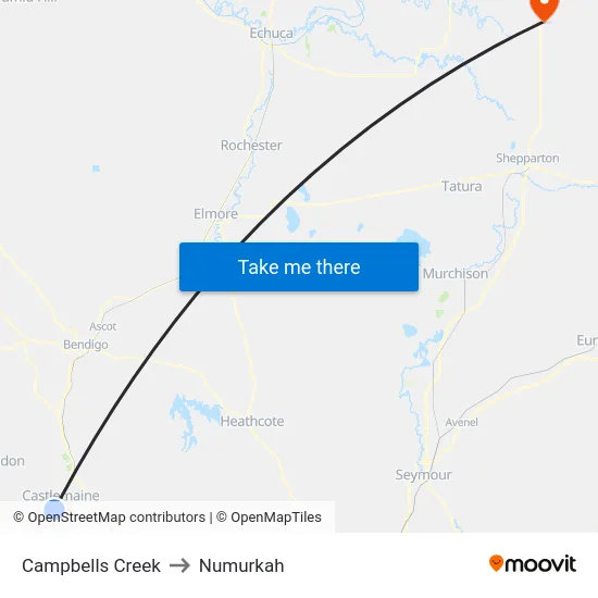Campbells Creek to Numurkah map