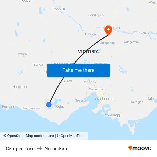 Camperdown to Numurkah map