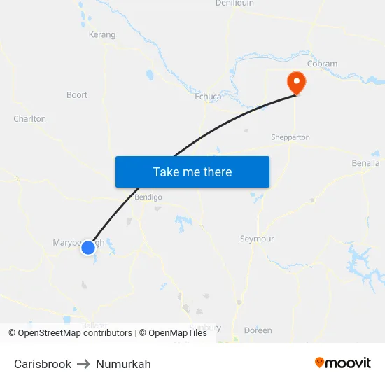 Carisbrook to Numurkah map