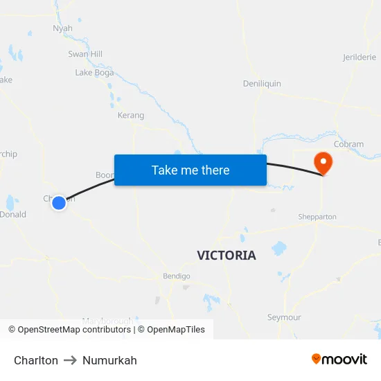 Charlton to Numurkah map