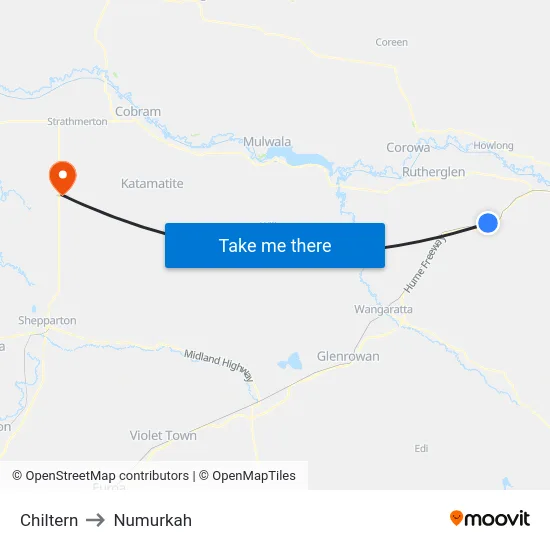 Chiltern to Numurkah map