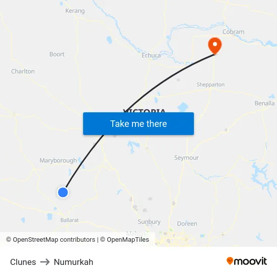Clunes to Numurkah map