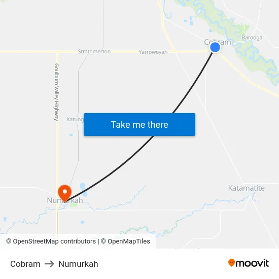 Cobram to Numurkah map