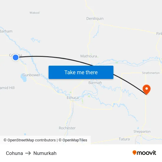 Cohuna to Numurkah map