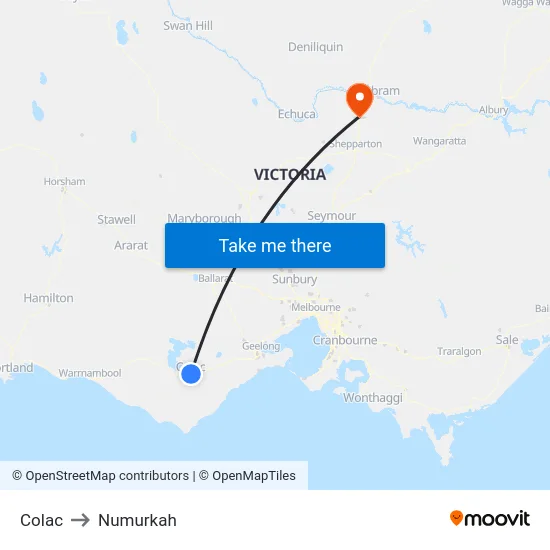 Colac to Numurkah map