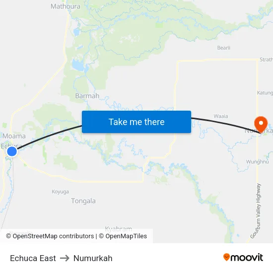 Echuca East to Numurkah map