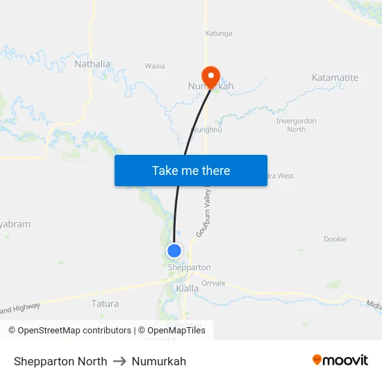 Shepparton North to Numurkah map