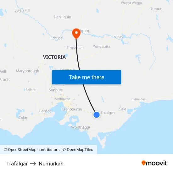 Trafalgar to Numurkah map
