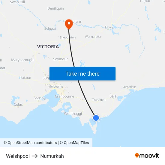 Welshpool to Numurkah map