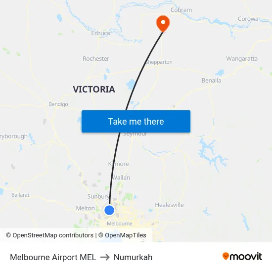 Melbourne Airport MEL to Numurkah map