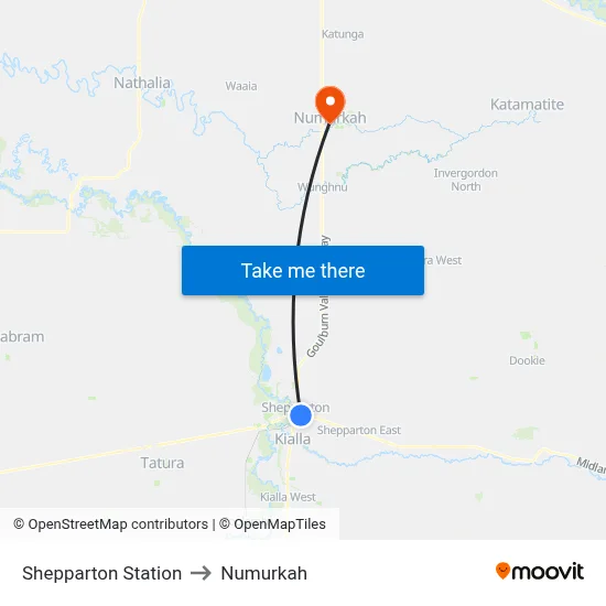 Shepparton Station to Numurkah map