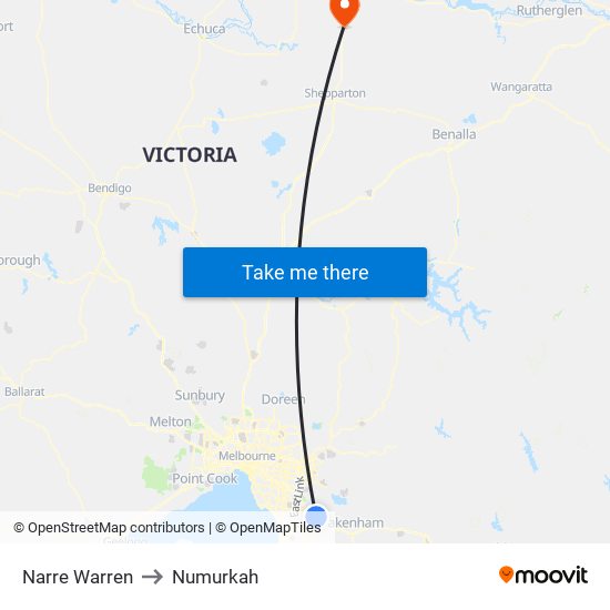 Narre Warren to Numurkah map