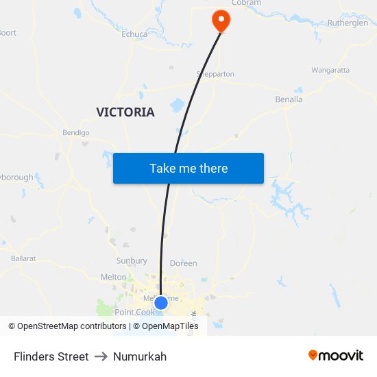 Flinders Street to Numurkah map