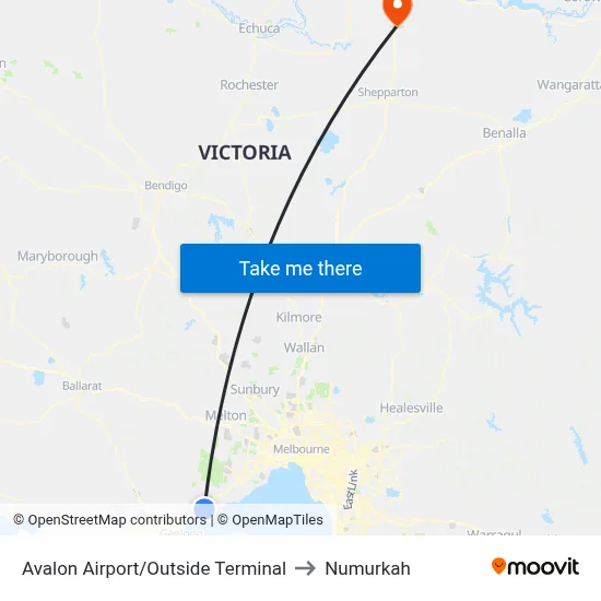 Avalon Airport/Outside Terminal to Numurkah map