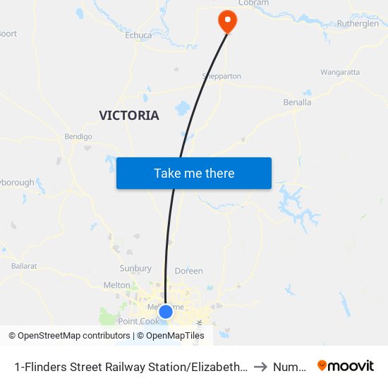 1-Flinders Street Railway Station/Elizabeth St (Melbourne City) to Numurkah map