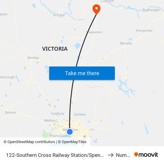 122-Southern Cross Railway Station/Spencer St (Melbourne City) to Numurkah map