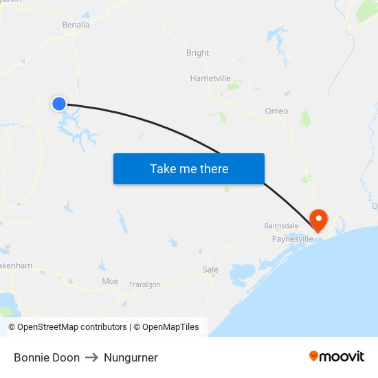 Bonnie Doon to Nungurner map