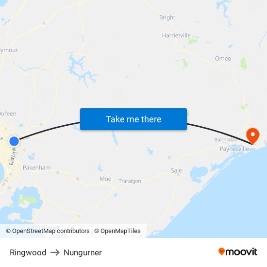 Ringwood to Nungurner map