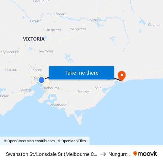 Swanston St/Lonsdale St (Melbourne City) to Nungurner map
