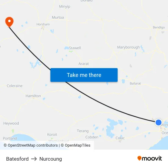 Batesford to Nurcoung map