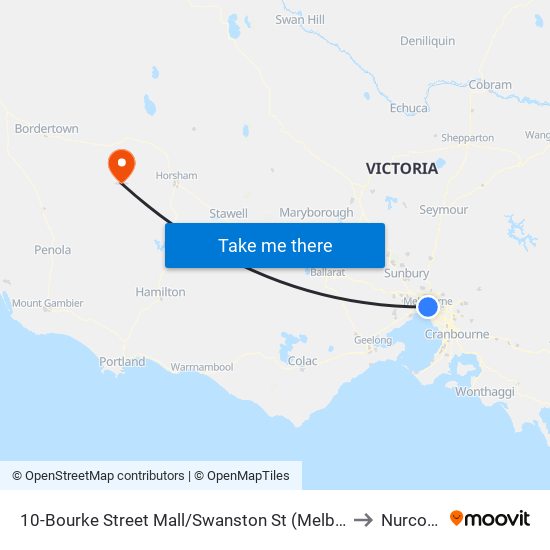 10-Bourke Street Mall/Swanston St (Melbourne City) to Nurcoung map