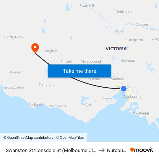 Swanston St/Lonsdale St (Melbourne City) to Nurcoung map