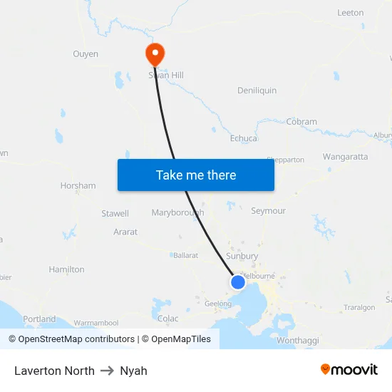 Laverton North to Nyah map