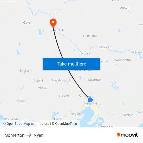 Somerton to Nyah map