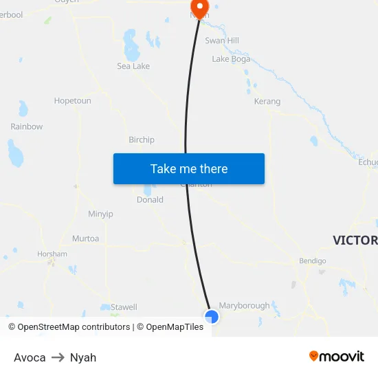 Avoca to Nyah map