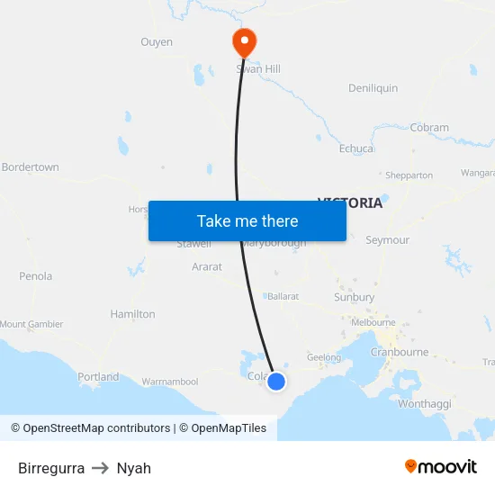 Birregurra to Nyah map