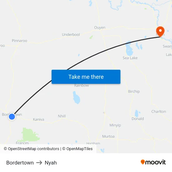 Bordertown to Nyah map